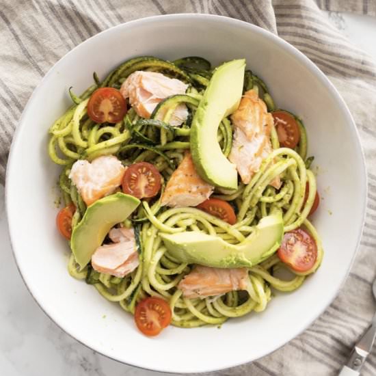 Pesto Zucchini Noodles with Salmon