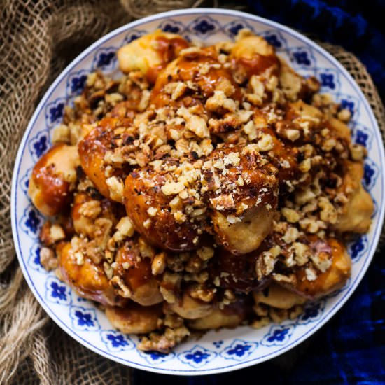 Walnut Caramel Profiteroles