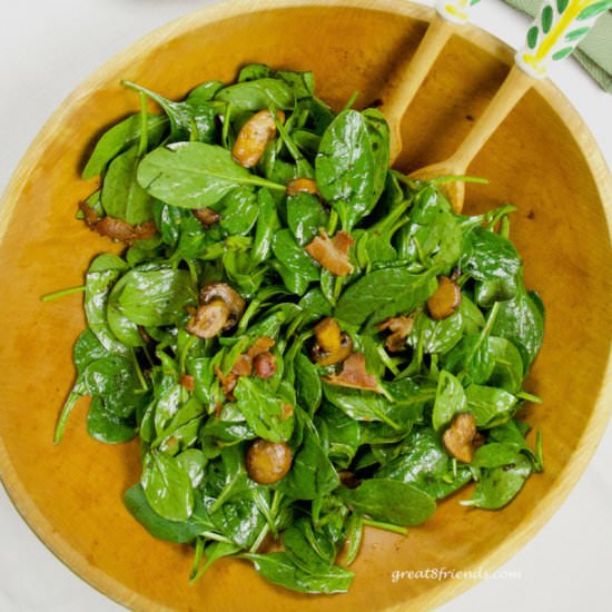 Warm Mushroom Bacon Spinach Salad