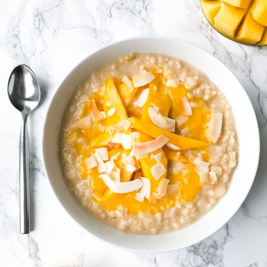 Coconut and mango rice pudding