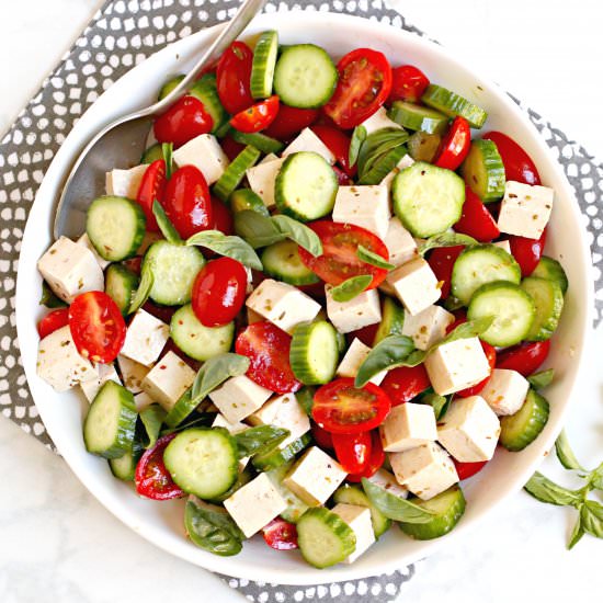 Vegan Tomato Cucumber Feta Salad