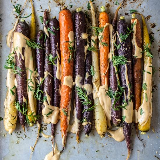Roasted Sesame Carrots with Tahini