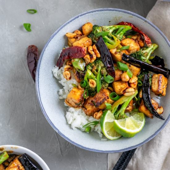 Vegan Kung Pao Tofu with Broccoli
