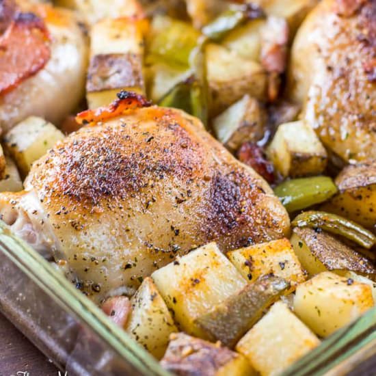 Oven Baked Chicken Thighs w Bacon