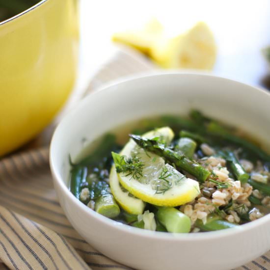 Spring Veggie and Farro Soup