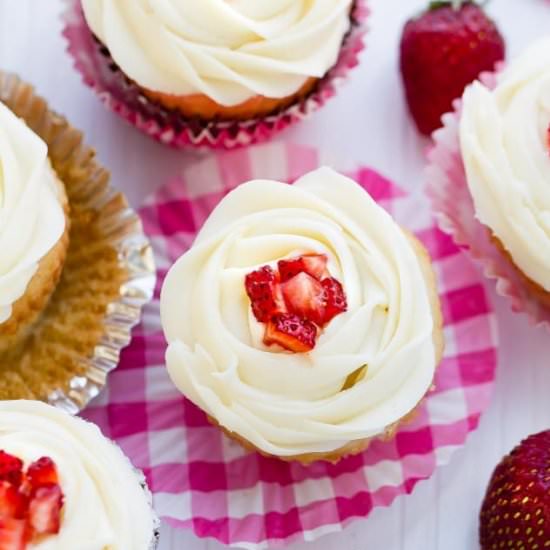Strawberry Filled Vanilla Cupcakes