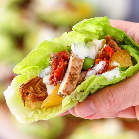 Mediterranean chicken lettuce wraps