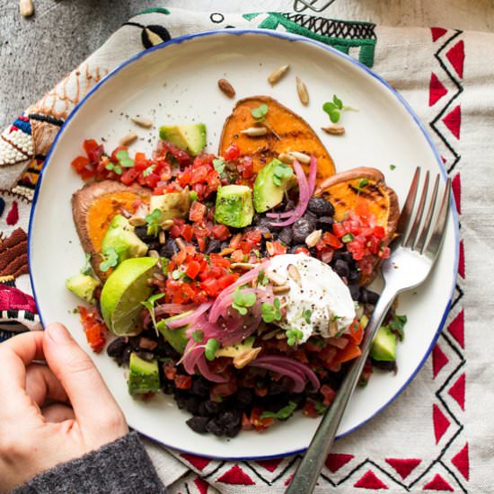 Mexican beans on sweet potato toast