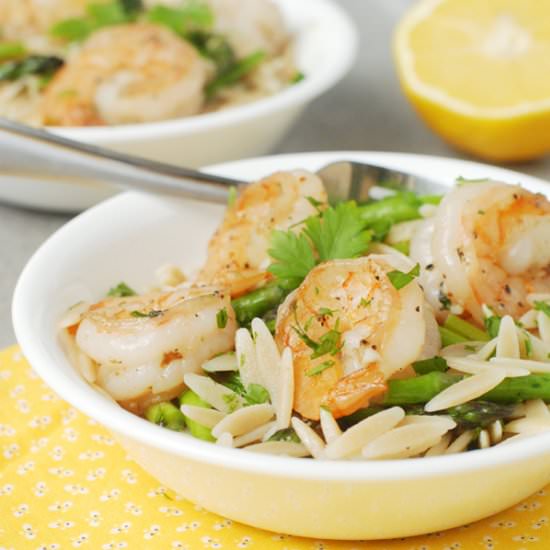 Lemon Asparagus Orzo with Shrimp