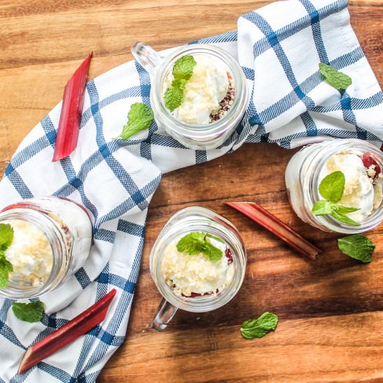 salted honey mousse with rhubarb