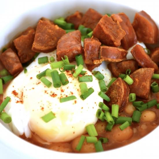 Poached Eggs with Chorizo Beans