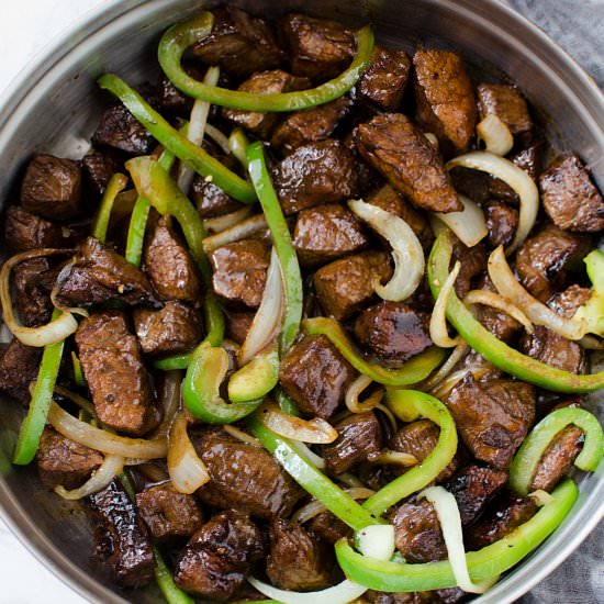Mom’s Asian Steak Peppers & Onions