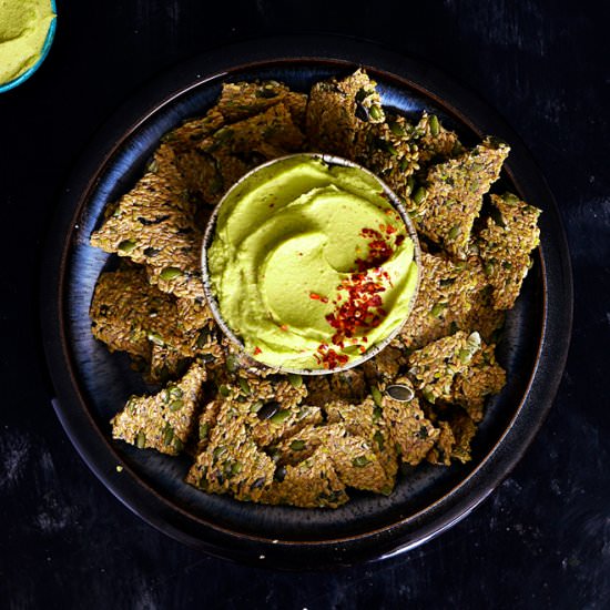 Avocado Hummus & Raw Flax Crackers