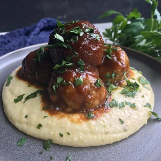 Chipotle Meatballs with Gouda Grits