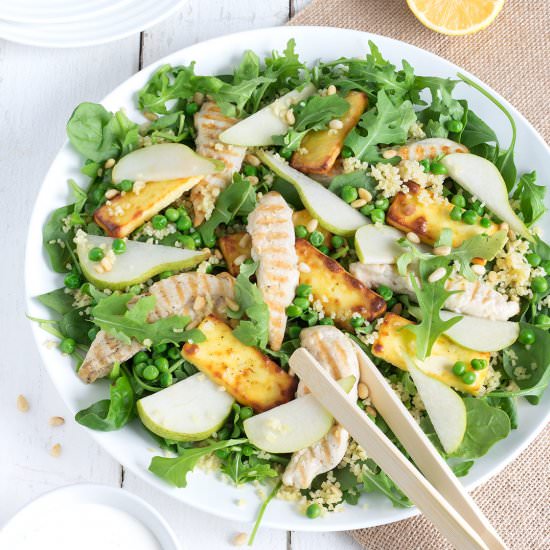 Chicken, Pear and Haloumi Salad