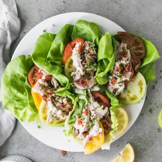 BLT Chicken Salad Lettuce Wraps