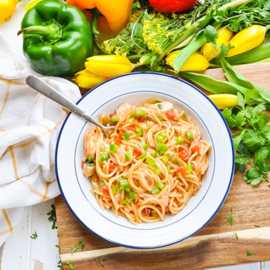 Dump-and-Bake Chicken Spaghetti