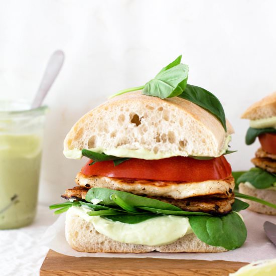 Avocado crema halloumi sandwich