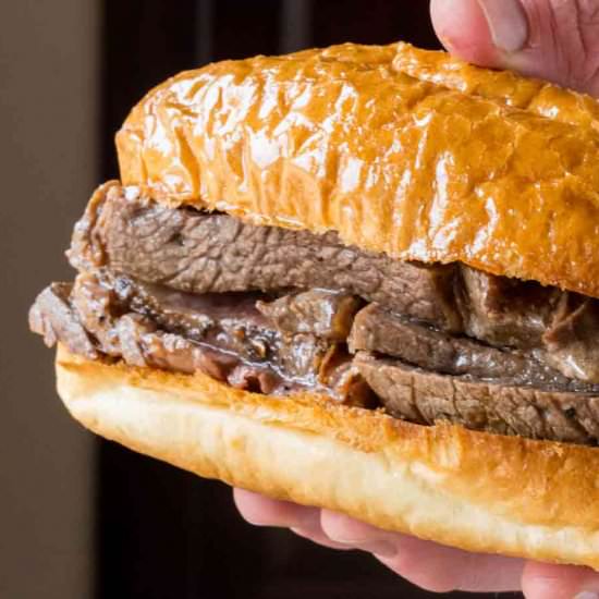 Beer Braised Beef Dip Sandwiches