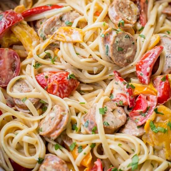 Sausage Pepper Fettuccine Skillet