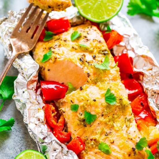 Foil Pack Lime Cilantro Salmon