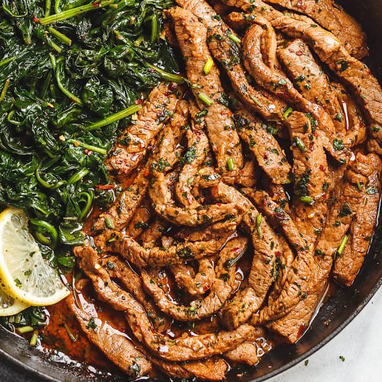 Lemon Garlic Butter Steak & Spinach