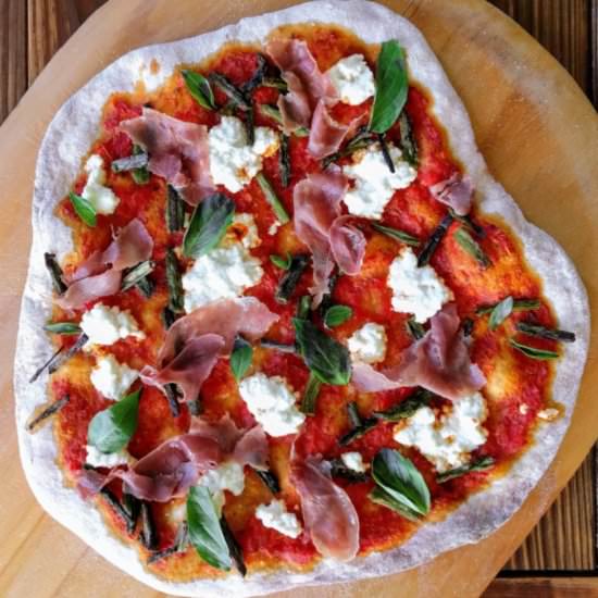 Asparagus Prosciutto Ricotta Pizza