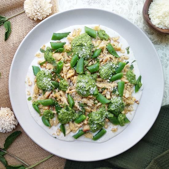 Crispy Spaetzle with Pea Pesto