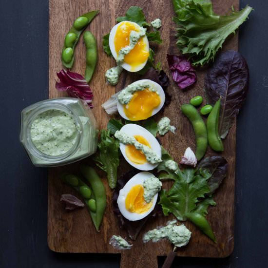 7 minute egg with edamame dressing