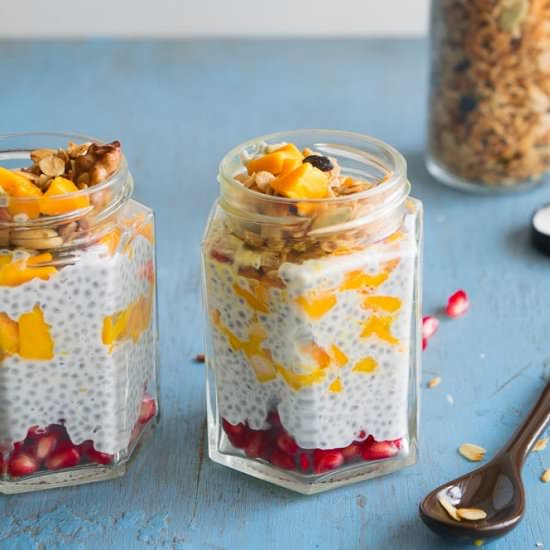 Chia pudding and granola parfait
