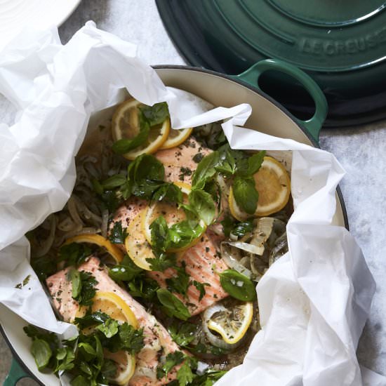 Steamed Salmon with Garlic & Herbs