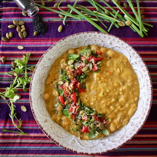Thai pumpkin, corn, chickpea stew