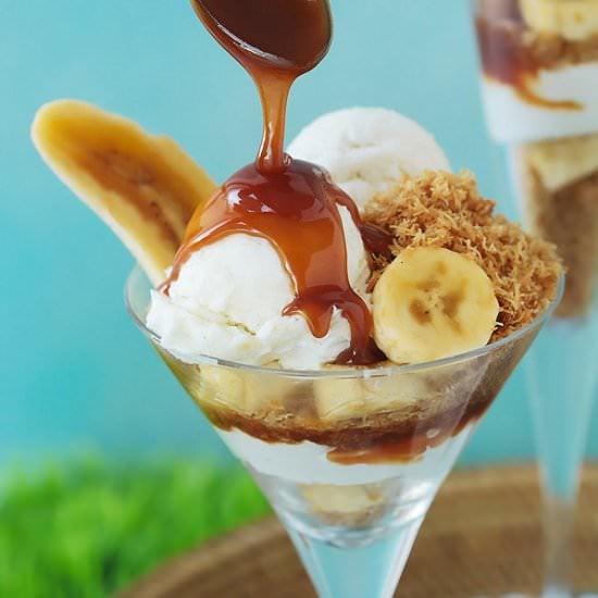 Banana Caramel Kunafa Sundae