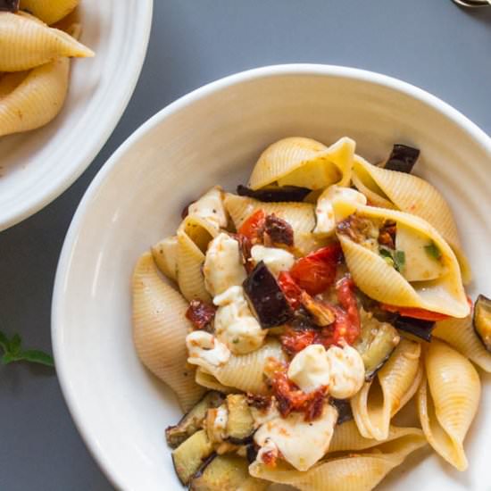 Roasted Aubergine and Tomato Pasta