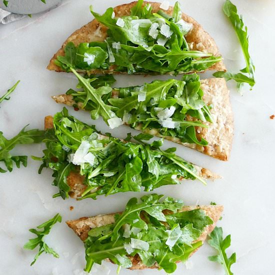 15 Minute Arugula Parm Pita Pizzas