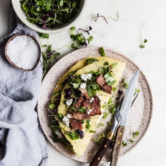 Avocado, Chèvre and Bacon Omelette