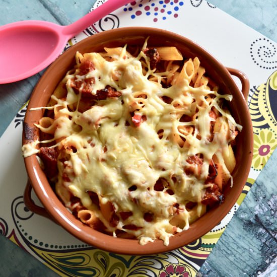 Creamy Chicken & Chorizo Pasta Bake