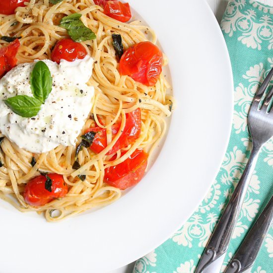 Tomato Basil Linguine with Burrata