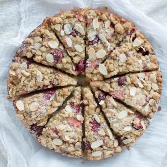 Rhubarb And Raspberry Crumble Cake