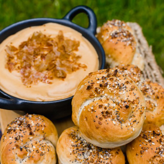pretzel knots bbq queso dip