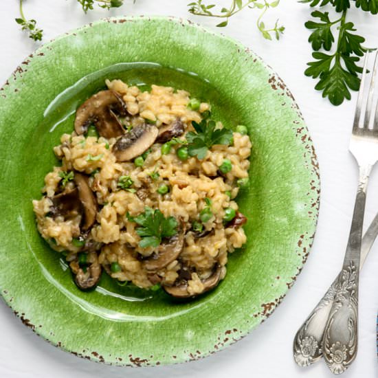 Mushroom Risotto with Peas