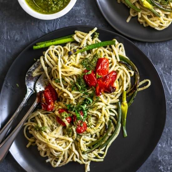 Garlic Scape Pesto Alfredo Pasta