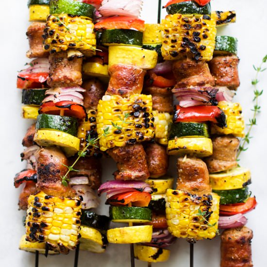 Lemon Thyme Chicken Sausage Skewers