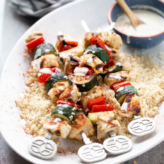 Tahini Chicken & Veggie Skewers