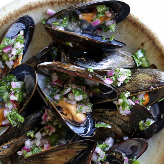 Steamed Mussels with Piri Piri