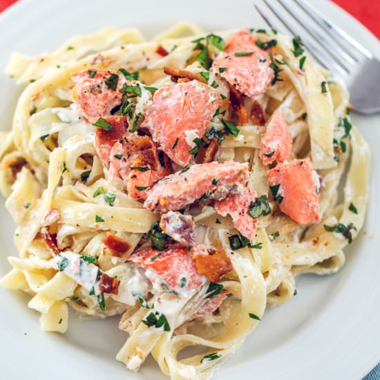 Salmon Pasta with Caesar Sauce