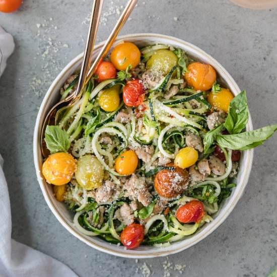 Tomato Chicken Sausage Zoodles