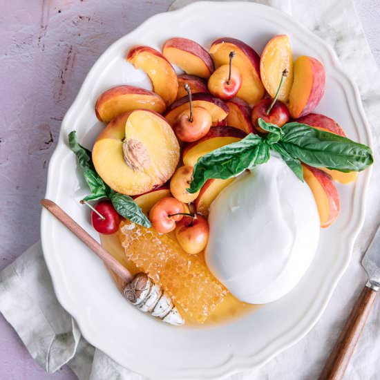 Peach Burrata Honeycomb Fruit Salad