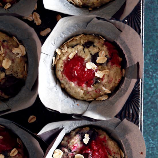 Raspberry Chocolate Oatmeal Muffins
