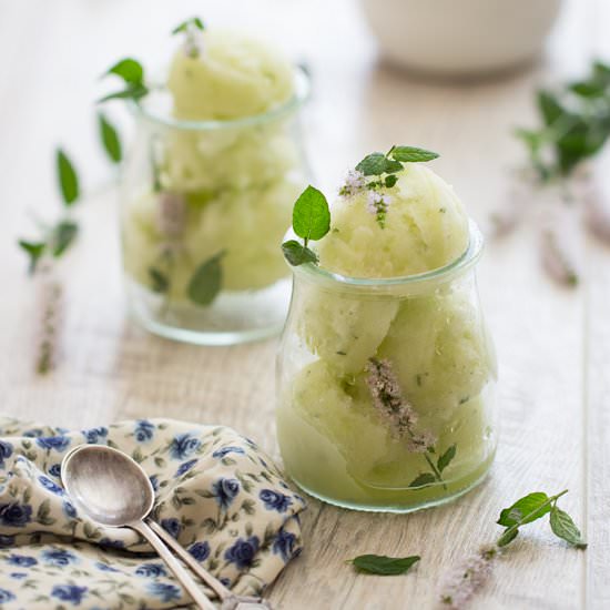 Melon Sorbet with Strawberry Mint